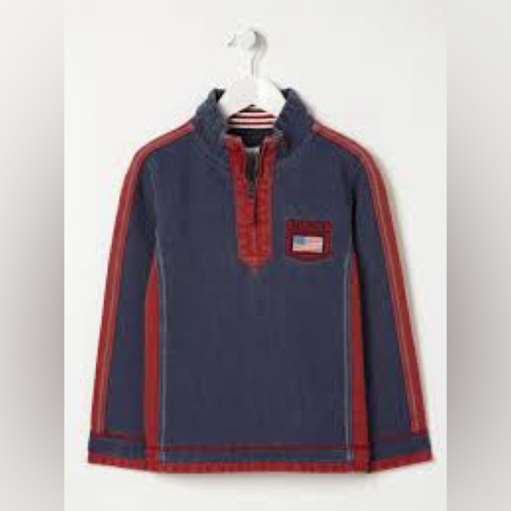 Fat Face Arlie Navy and Red Kids Quarter-Zip Sweatshirt
